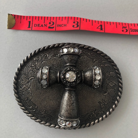 Robbie French Belt Buckle w/ Cross and Rhinstones